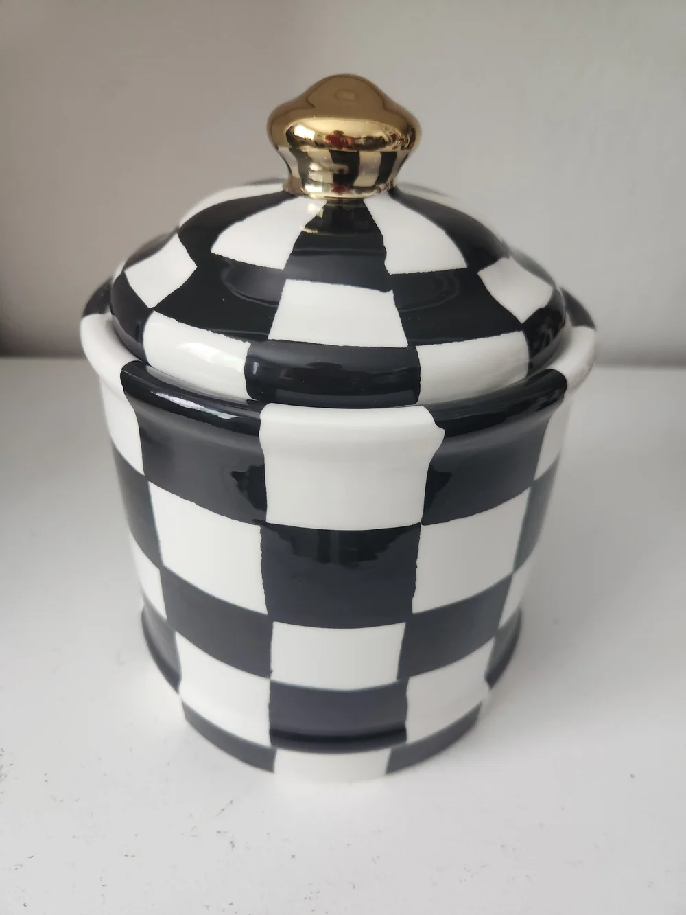 Black & White Check Ceramic Canister with Gold Knob